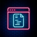 Glowing neon line Software, web developer programming code icon isolated on brick wall background. Javascript computer Royalty Free Stock Photo