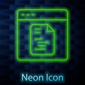 Glowing neon line Software, web developer programming code icon isolated on brick wall background. Javascript computer Royalty Free Stock Photo