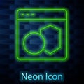 Glowing neon line Software, web developer programming code icon isolated on brick wall background. Javascript computer Royalty Free Stock Photo