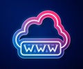 Glowing neon line Software, web development, programming concept icon isolated on blue background. Programming language Royalty Free Stock Photo