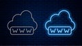 Glowing neon line Software, web development, programming concept icon isolated on brick wall background. Programming Royalty Free Stock Photo