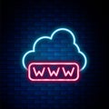 Glowing neon line Software, web development, programming concept icon isolated on brick wall background. Programming Royalty Free Stock Photo