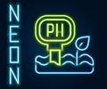 Glowing neon line Soil ph testing icon isolated on black background. PH earth test. Colorful outline concept. Vector