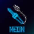 Glowing neon line Soldering iron icon isolated on black background. Colorful outline concept. Vector