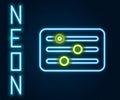 Glowing neon line Sound mixer controller icon isolated on black background. Dj equipment slider buttons. Mixing console Royalty Free Stock Photo