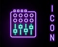 Glowing neon line Sound mixer controller icon isolated on black background. Dj equipment slider buttons. Mixing console Royalty Free Stock Photo