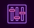 Glowing neon line Sound mixer controller icon isolated on black background. Dj equipment slider buttons. Mixing console Royalty Free Stock Photo