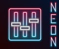 Glowing neon line Sound mixer controller icon isolated on black background. Dj equipment slider buttons. Mixing console Royalty Free Stock Photo