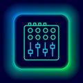 Glowing neon line Sound mixer controller icon isolated on black background. Dj equipment slider buttons. Mixing console Royalty Free Stock Photo