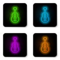 Glowing neon line Spanish guitar icon isolated on white background. Acoustic guitar. String musical instrument. Black Royalty Free Stock Photo