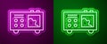 Glowing neon line Spectrometer icon isolated on purple and green background. Vector