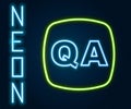 Glowing neon line Speech bubbles with Question and Answer icon isolated on black background. Q and A symbol. FAQ sign Royalty Free Stock Photo