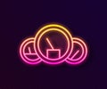 Glowing neon line Speedometer icon isolated on black background. Vector Illustration