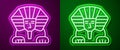 Glowing neon line Sphinx - mythical creature of ancient Egypt icon isolated on purple and green background. Vector