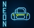 Glowing neon line Sport bag icon isolated on black background. Colorful outline concept. Vector Illustration