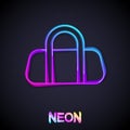 Glowing neon line Sport bag icon isolated on black background. Vector
