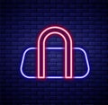 Glowing neon line Sport bag icon isolated on brick wall background. Colorful outline concept. Vector