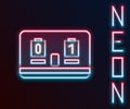 Glowing neon line Sport hockey mechanical scoreboard and result display icon isolated on black background. Colorful Royalty Free Stock Photo