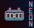 Glowing neon line Sport hockey mechanical scoreboard and result display icon isolated on black background. Colorful Royalty Free Stock Photo