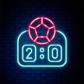 Glowing neon line Sport mechanical scoreboard and result display icon isolated on brick wall background. Colorful Royalty Free Stock Photo