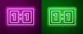 Glowing neon line Sport mechanical scoreboard and result display icon isolated on purple and green background. Vector Royalty Free Stock Photo