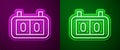 Glowing neon line Sport mechanical scoreboard and result display icon isolated on purple and green background. Vector Royalty Free Stock Photo