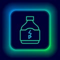 Glowing neon line Sports nutrition bodybuilding proteine power drink and food icon isolated on black background Royalty Free Stock Photo