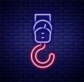 Glowing neon line Spring scale icon isolated on brick wall background. Balance for weighing. Determination of weight Royalty Free Stock Photo