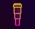 Glowing neon line Spyglass telescope lens icon isolated on black background. Sailor spyglass. Vector