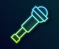 Glowing neon line Spyglass telescope lens icon isolated on black background. Sailor spyglass. Vector