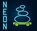 Glowing neon line Stack hot stones icon isolated on black background. Spa salon accessory. Colorful outline concept Royalty Free Stock Photo