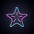 Glowing neon line Starfish icon isolated on black background. Vector