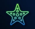 Glowing neon line Starfish icon isolated on blue background. Vector Royalty Free Stock Photo