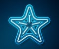 Glowing neon line Starfish icon isolated on blue background. Vector Royalty Free Stock Photo