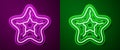 Glowing neon line Starfish icon isolated on purple and green background. Vector Royalty Free Stock Photo