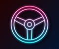 Glowing neon line Steering wheel icon isolated on black background. Car wheel icon. Vector