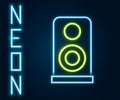 Glowing neon line Stereo speaker icon isolated on black background. Sound system speakers. Music icon. Musical column