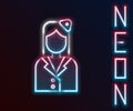 Glowing neon line Stewardess icon isolated on black background. Colorful outline concept. Vector Illustration