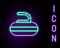 Glowing neon line Stone for curling sport game icon isolated on black background. Sport equipment. Colorful outline