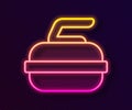 Glowing neon line Stone for curling sport game icon isolated on black background. Sport equipment. Vector