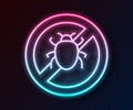Glowing neon line Stop colorado beetle icon isolated on black background. Vector