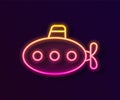 Glowing neon line Submarine toy icon isolated on black background. Vector