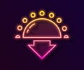 Glowing neon line Sunset icon isolated on black background. Vector