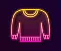 Glowing neon line Sweater icon isolated on black background. Pullover icon. Sweatshirt sign. Vector