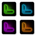 Glowing neon line Swiss army knife icon isolated on white background. Multi-tool, multipurpose penknife. Multifunctional