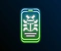 Glowing neon line System bug on mobile icon isolated on black background. Code bug concept. Bug in the system. Bug Royalty Free Stock Photo
