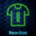 Glowing neon line T-shirt protest icon isolated on brick wall background. Vector