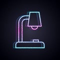 Glowing neon line Table lamp icon isolated on black background. Vector