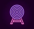Glowing neon line Target with arrow icon isolated on black background. Dart board sign. Archery board icon. Dartboard