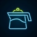 Glowing neon line Teapot icon isolated on black background. Colorful outline concept. Vector